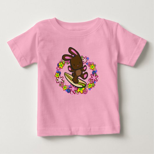 T-Shirts pour bébés de lapin à surf au chocolat (Devant)