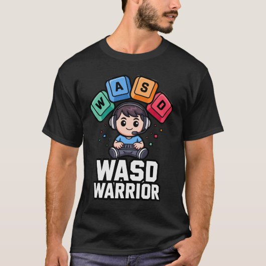 T-shirts WASD Warrior pour joueurs sur PC de jeux (Devant)
