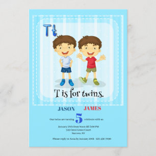 T staat voor Twins Boys Birthday Party Invitation Kaart
