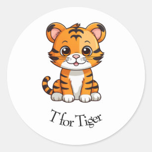 T voor tijger ronde sticker