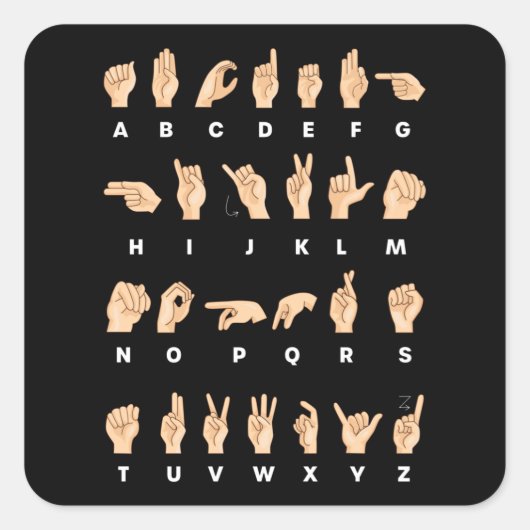 Taal ASL Alfabet Deaf Gift Vierkante Sticker (Voorkant)