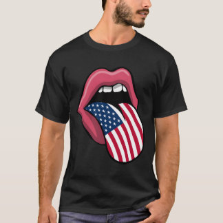 Taal Lippen Patriottisch Usa Vlag 4 Juli Merica T-shirt