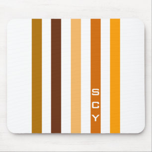 Taan bruin oranje verticale strepen monogram muismat