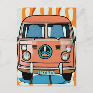 Taan en blauwe retro hippie busje vintage kunst briefkaart
