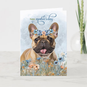 Taan Franse Bulldog Wilde Bloemen Moederdag Feestdagen Kaart
