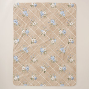 Taanblauwe witte bloemen sherpa deken