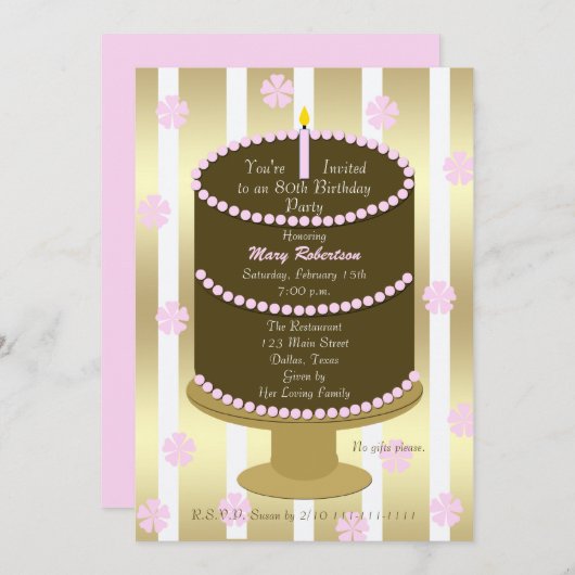 Taart 80ste Verjaardagsfeestuitnodiging 80ste in r Kaart (Voorkant / Achterkant)