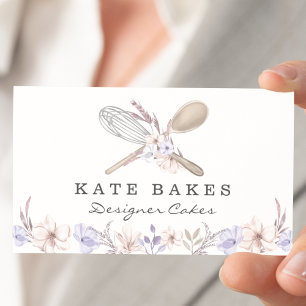 Taart bakken Chef Floral Waterverf Visitekaartje