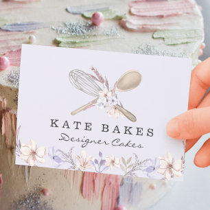Taart bakken Chef Floral Waterverf Visitekaartje