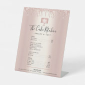 Taart Bakkerij Roze Goud Glitter Druppel Menu Prij Reclamebord Met Voetstuk (Voorkant)