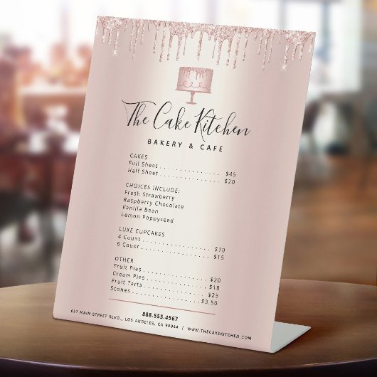 Taart Bakkerij Roze Goud Glitter Druppel Menu Prij Reclamebord Met Voetstuk