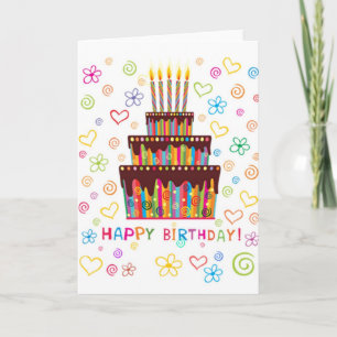 Taart en kaarsen Happy Birthday Kaart