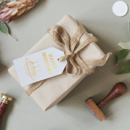 taart goud Happy Birthday Cadeaulabels