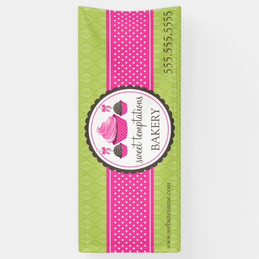 Taart Poppen en Cupcake Groen Roze Spandoek (Verticaal)