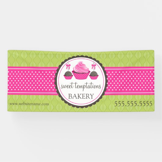 Taart Poppen en Cupcake Groen Roze Spandoek (Horizontaal)