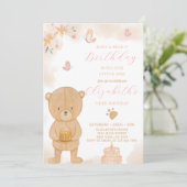 Taart Teddy Verjaardag uitnodiging (Staand voorkant)