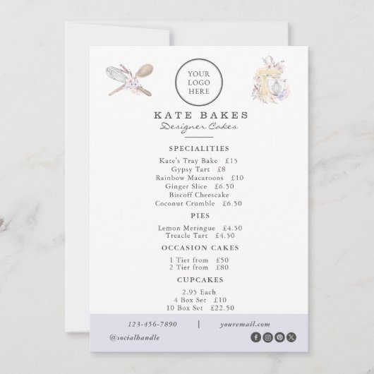 Taartbakkerij Uw eigen Logo Cafe Menu prijslijst (Voorkant)