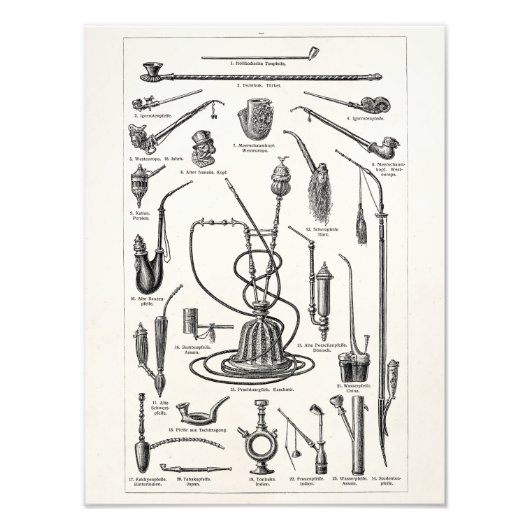  tabakspijpen en de illustratie van de oude hookah foto afdruk (Voorkant)