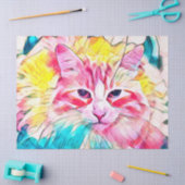 Tabblad Cat Design Pink Yellow Blauwgroen Art Desi Tissuepapier (Craft)