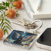 Tabby Angel Cat Zittend op een Cloud Sleutelhanger (Voorkant Rechts)