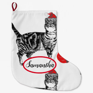 Tabby Black en White Cat Cats kerststaart Grote Kerstsok