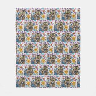 Tabby cat and flowers blanket  fleece deken