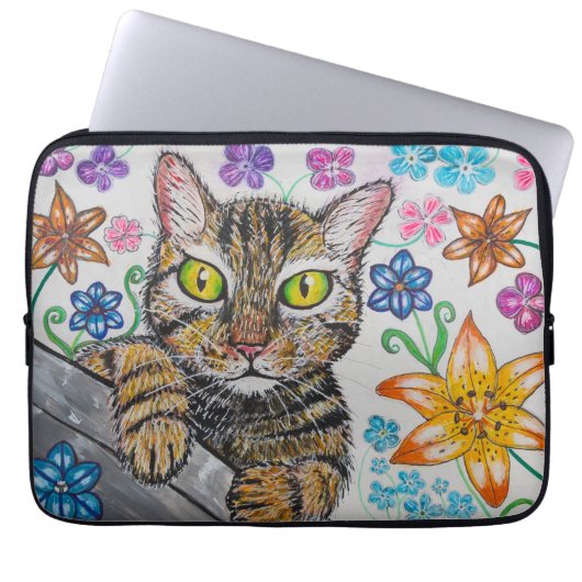 Tabby Cat and flowers Electronics Bag Laptop Sleeve (Voorkant)