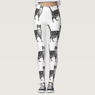 Tabby Cat Animal Leggings noir et blanc