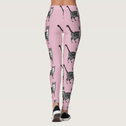 Tabby Cat Animal Leggings noir et rose (Dos)