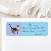 Tabby Cat Blue and Purple Return Étiquettes d'adre (En situation)