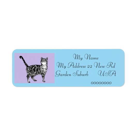 Tabby Cat Blue and Purple Return Étiquettes d'adre (Devant)