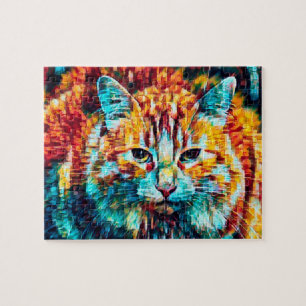 Tabby Cat Boho Orange Blue Colorful Hippie Legpuzzel