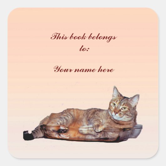 Tabby Cat Bookplate Vierkante Sticker (Voorkant)