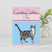 Tabby Cat Cats Rose bleu Anniversaire Invitation (Debout devant)