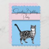 Tabby Cat Cats Rose bleu Anniversaire Invitation (Devant / Derrière)