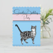 Tabby Cat Cats Rose bleu Anniversaire Invitation (Debout devant)
