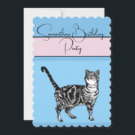Tabby Cat Cats Rose bleu Anniversaire Invitation<br><div class="desc">Cat Conception de nom personnalisable,  avec un nom entièrement personnalisable. Conçu à partir de ma photo et de mon écriture de jardin d'origine.</div>