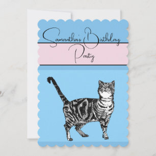 Tabby Cat Cats Roze blauwe verjaardag Uitnodiging