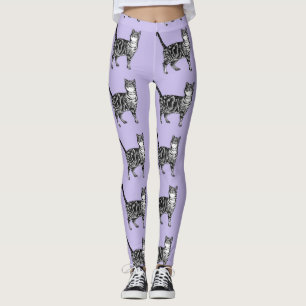 Tabby Cat Cool Animal Black en Puple Leggings