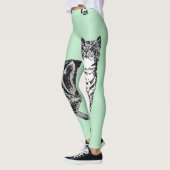 Tabby Cat Cool Animal Black & Mint Green Leggings (Links)
