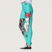 Tabby Cat Cool Animal Leggings Noirs et Aqua (Gauche)