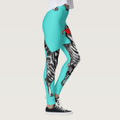 Tabby Cat Cool Animal Leggings Noirs et Aqua (Droite)