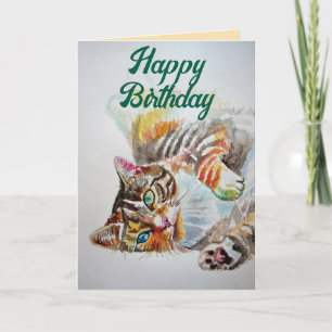 Tabby Cat Cute Cats Love Watercolor Carte Annivers