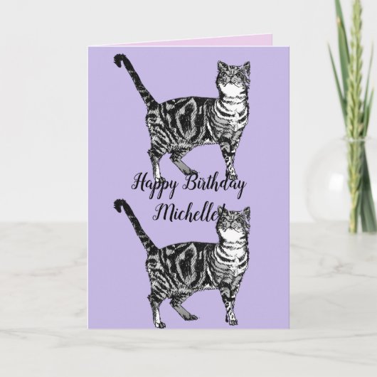 Tabby Cat Cute Cats Pink Art Dessin Carte Annivers (Devant)