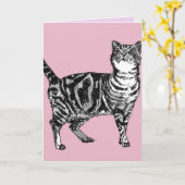 Tabby Cat Cute Cats Pink Art Dessin Carte Annivers (Fleur jaune)