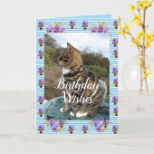 Tabby Cat Cute Stripé Chats floral Carte d'anniver (Fleur jaune)