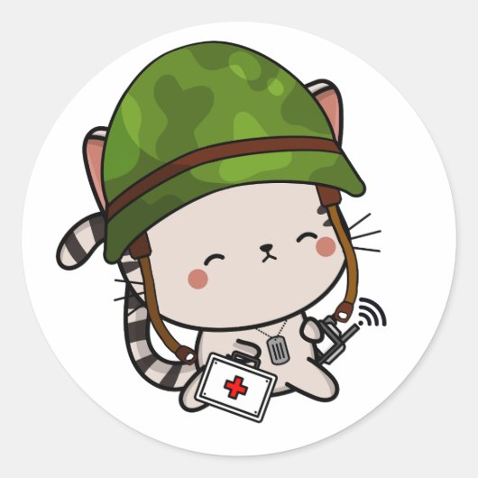 Tabby Cat Dragen legerhelm Ronde Sticker (Voorkant)
