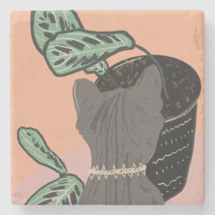 Tabby Cat Grey Planten Two-Tone Stenen Onderzetter