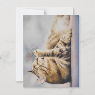 Tabby Cat houdt schoon in Waterverven Feestdagenkaart