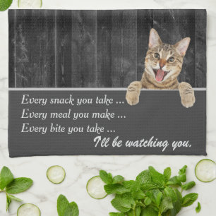Tabby Cat Humor op boerenhout Theedoek